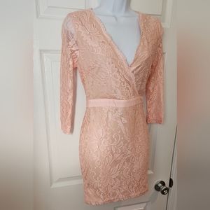 NWOT blush pink lace open back dress size small